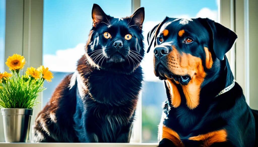 Rottweiler and cat