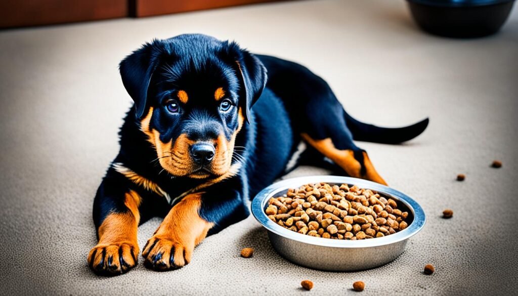 Signs of overfeeding in Rottweiler puppies