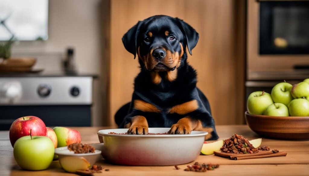 dog eating applesauce
